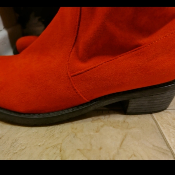 Vibrant Red Women's Suede Boots - Picture 2 of 2